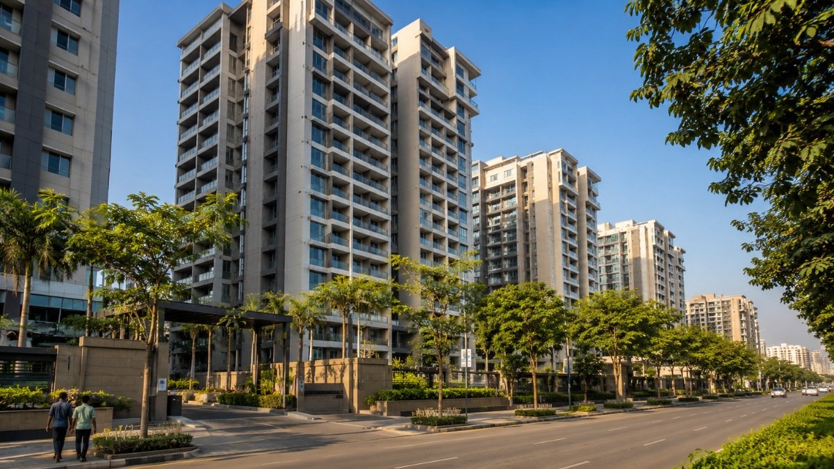 New residential apartment towers in a Pune IT-corridor locality, 2026